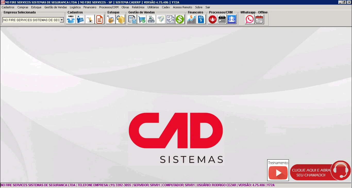 Tela inicial do CAD ERP