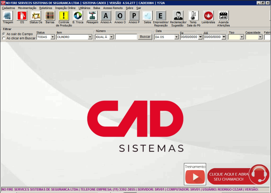 Tela do sistema CADEX