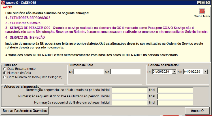 Tela do sistema CADEX