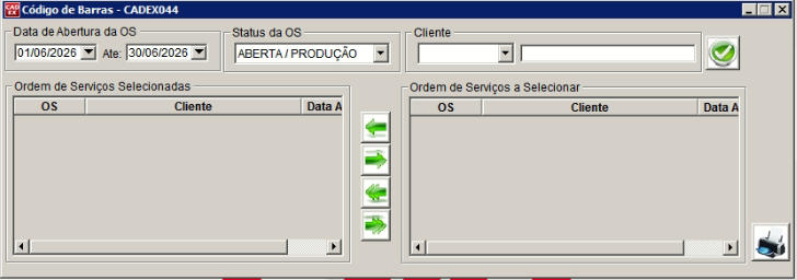 Tela do sistema CADEX