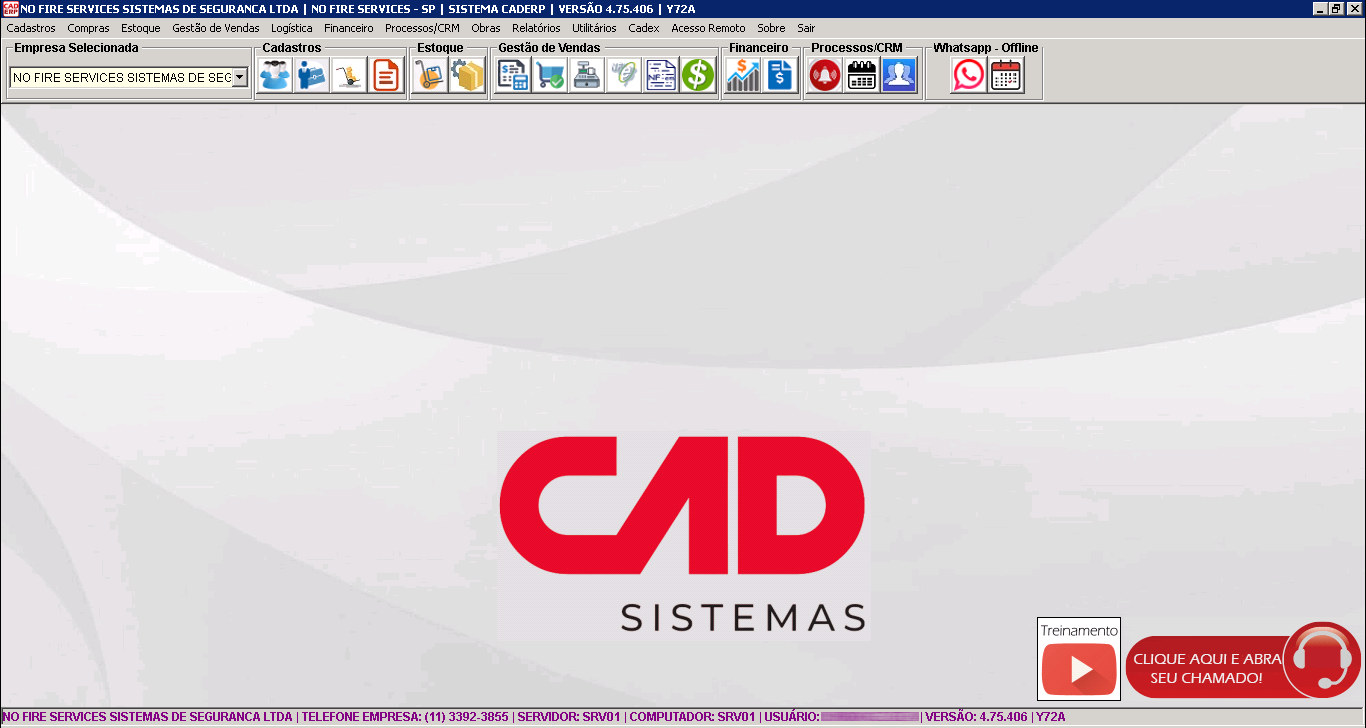 Tela do sistema CAD ERP