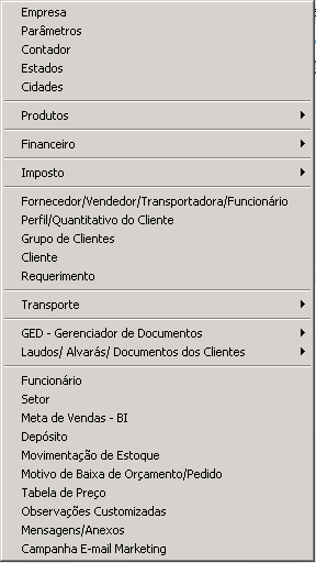 Tela do sistema CAD ERP