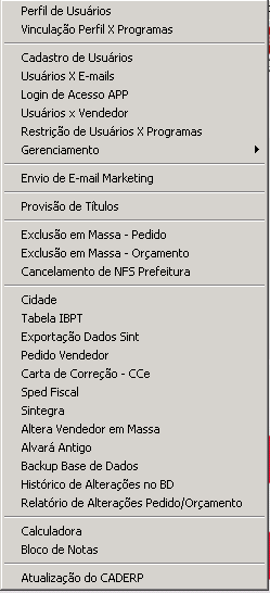 Tela do sistema CAD ERP
