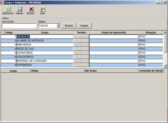 Tela do sistema CAD ERP