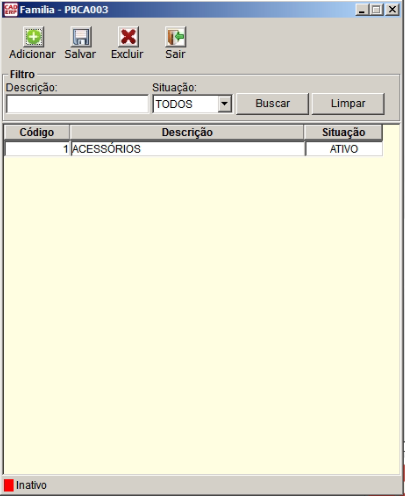 Tela do sistema CAD ERP