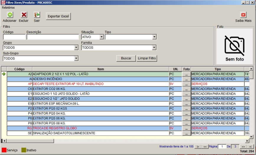 Tela do sistema CAD ERP