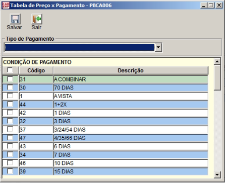 Tela do sistema CAD ERP