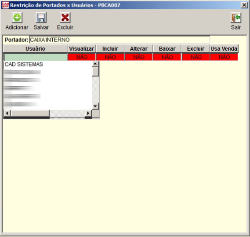 Tela do sistema CAD ERP