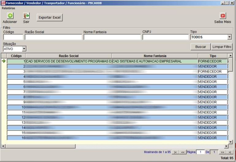 Tela do sistema CAD ERP