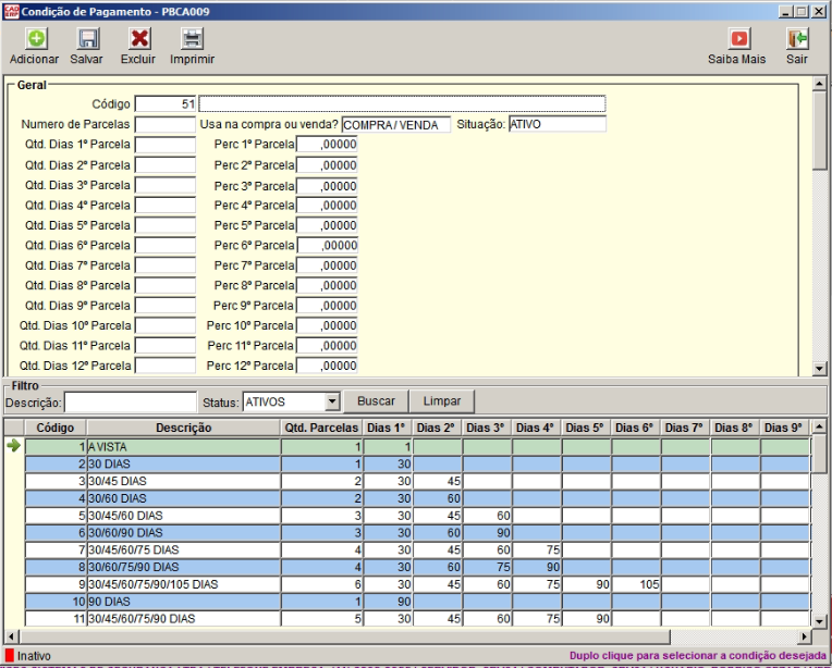Tela do sistema CAD ERP