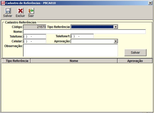 Tela do sistema CAD ERP