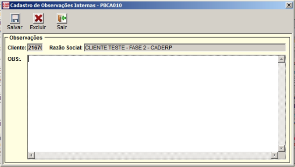 Tela do sistema CAD ERP