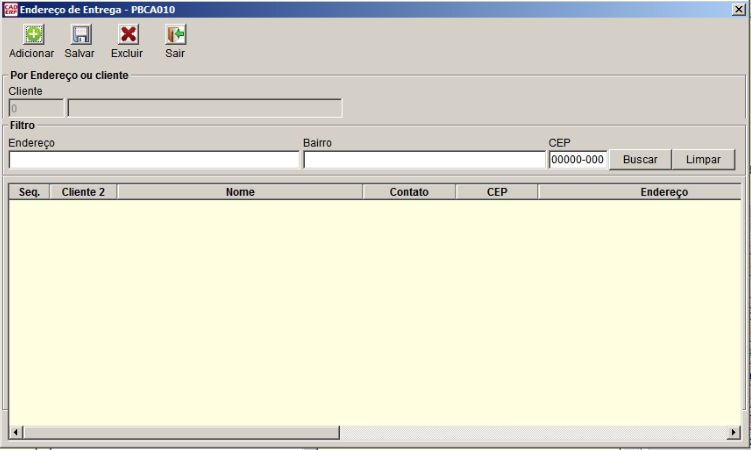 Tela do sistema CAD ERP