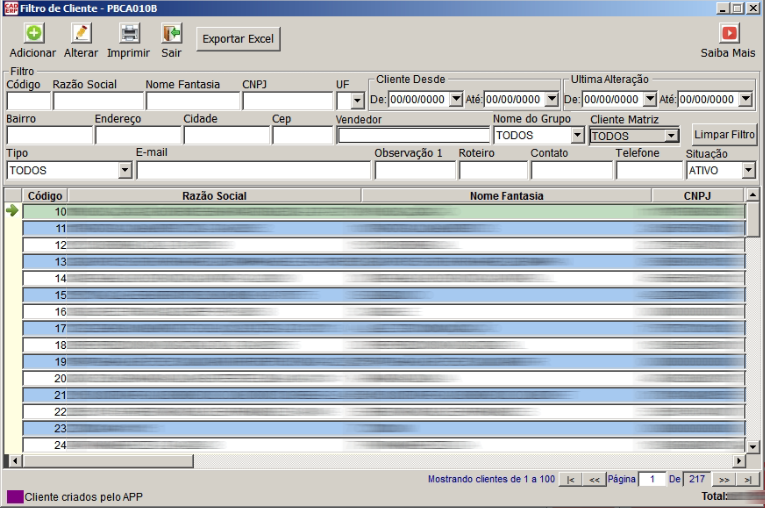 Tela do sistema CAD ERP