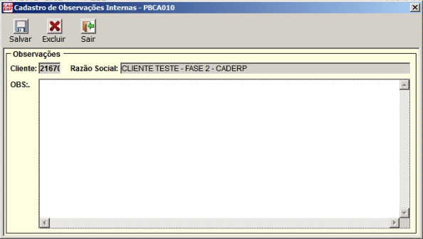 Tela do sistema CAD ERP