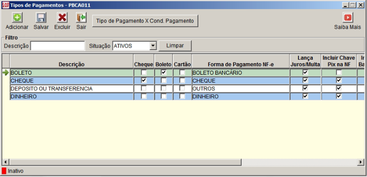 Tela do sistema CAD ERP