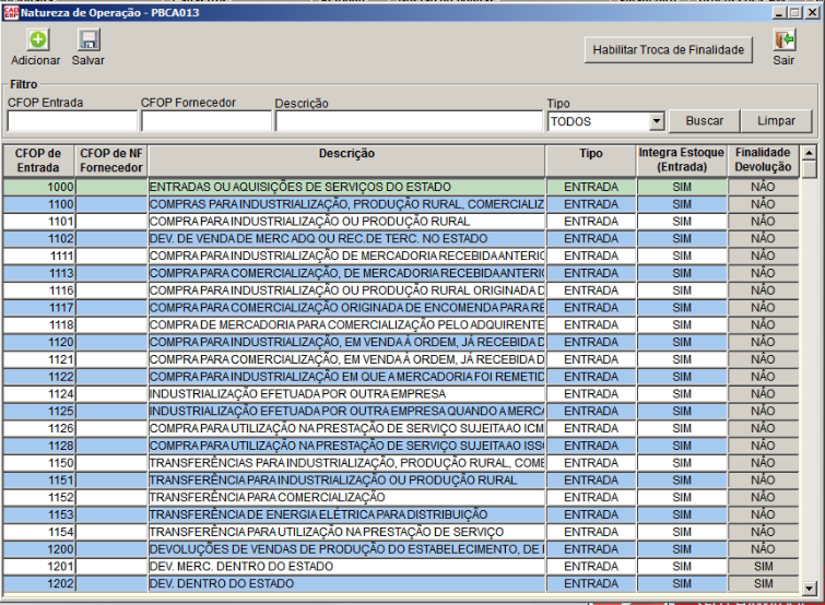 Tela do sistema CAD ERP