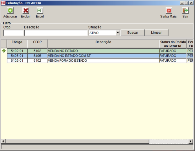 Tela do sistema CAD ERP