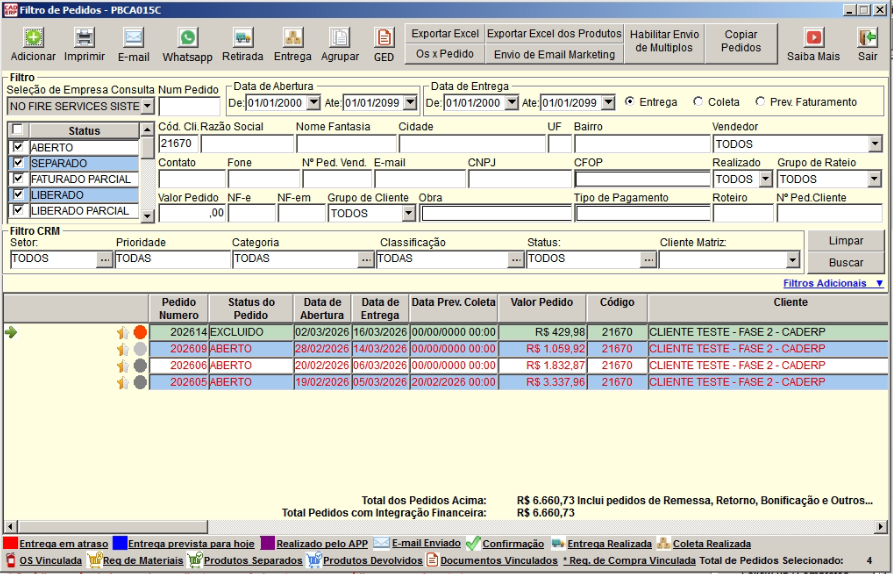 Tela do sistema CAD ERP