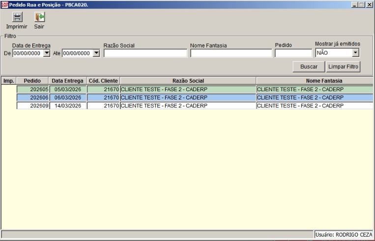 Tela do sistema CAD ERP