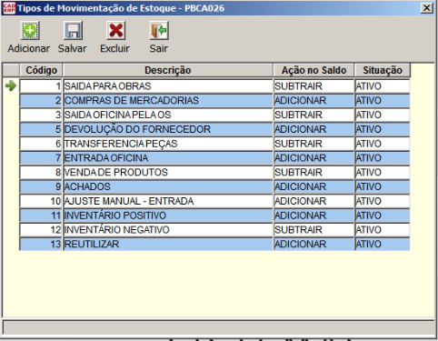Tela do sistema CAD ERP