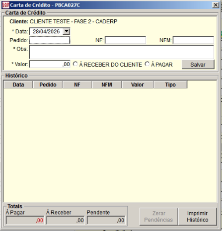 Tela do sistema CAD ERP