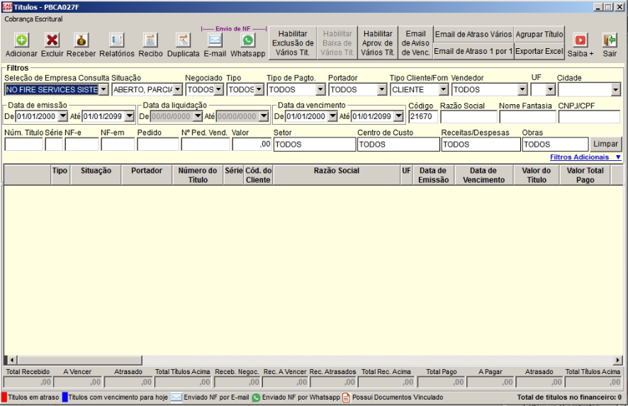 Tela do sistema CAD ERP