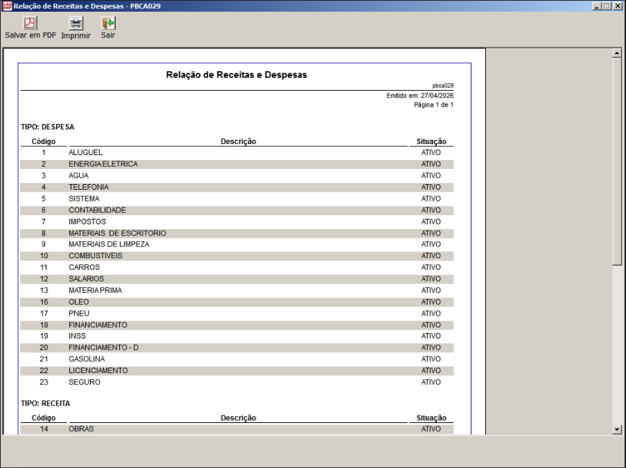 Tela do sistema CAD ERP