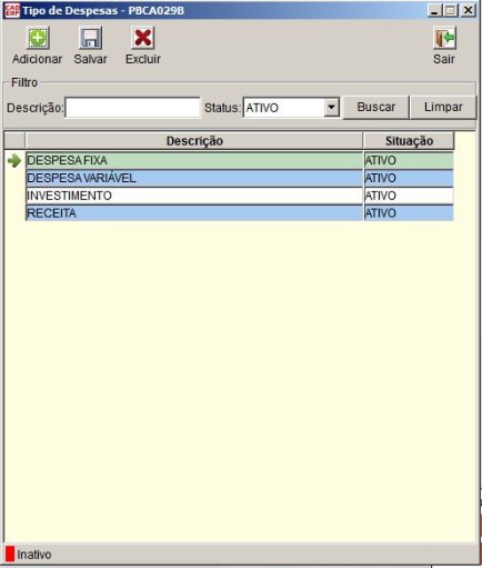 Tela do sistema CAD ERP