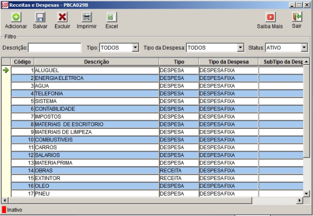 Tela do sistema CAD ERP