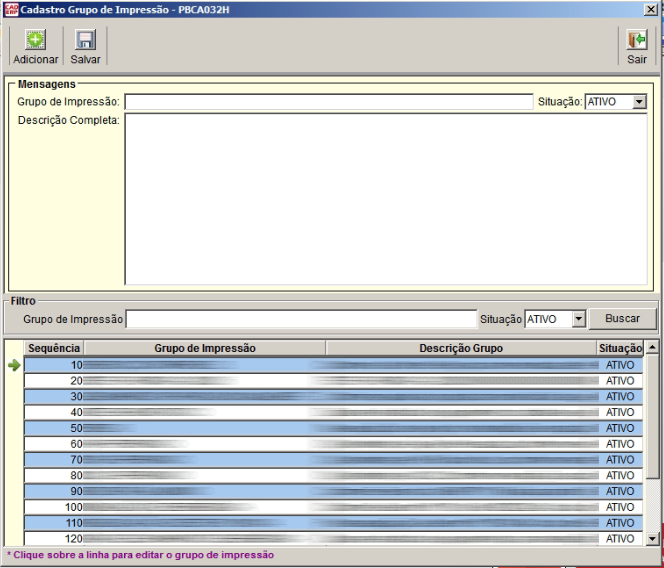 Tela do sistema CAD ERP