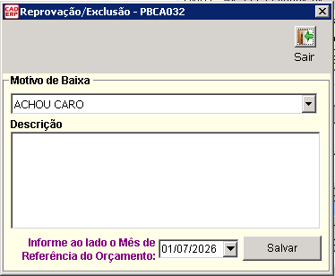 Tela do sistema CAD ERP