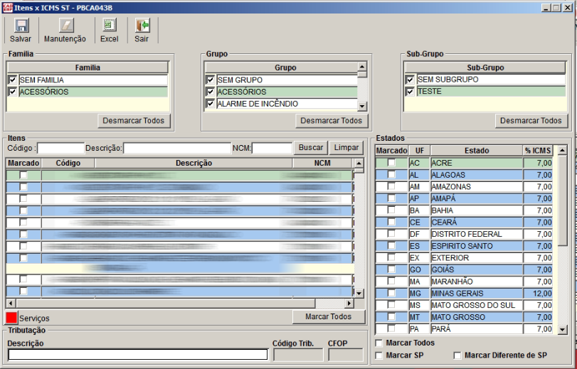 Tela do sistema CAD ERP