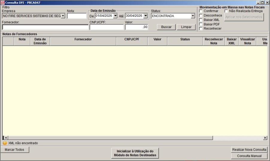 Tela do sistema CAD ERP