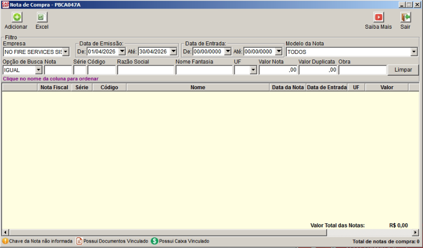 Tela do sistema CAD ERP