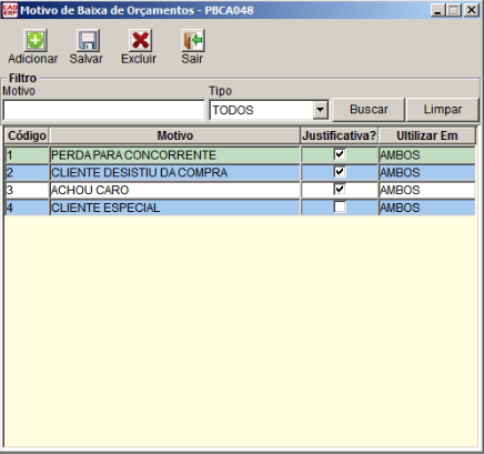 Tela do sistema CAD ERP