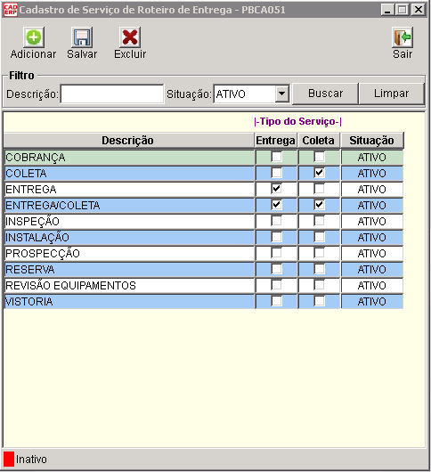 Tela do sistema CAD ERP