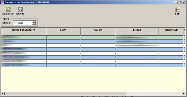 Tela do sistema CAD ERP