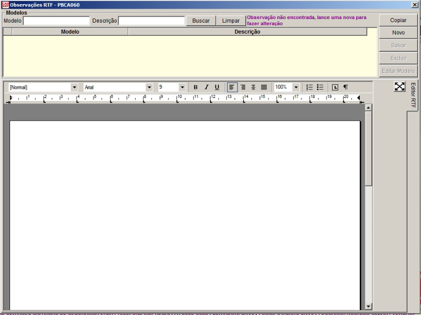 Tela do sistema CAD ERP