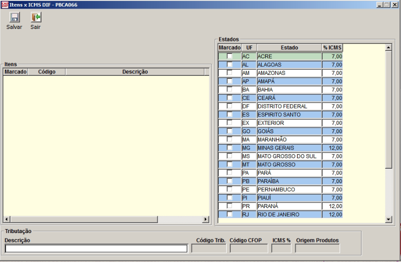 Tela do sistema CAD ERP