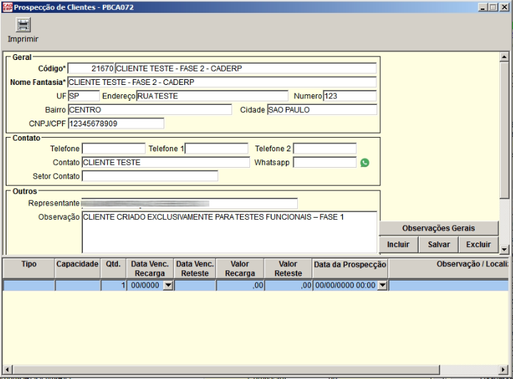 Tela do sistema CAD ERP