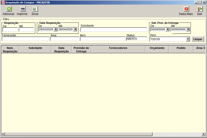 Tela do sistema CAD ERP