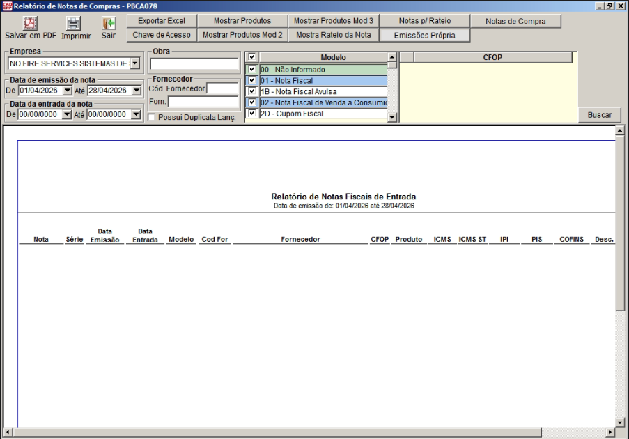 Tela do sistema CAD ERP