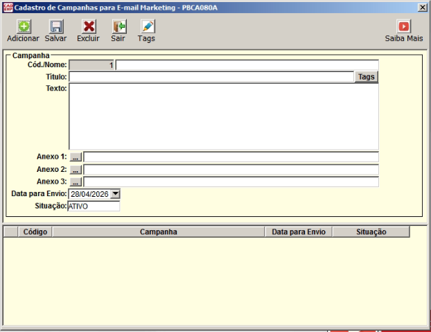 Tela do sistema CAD ERP