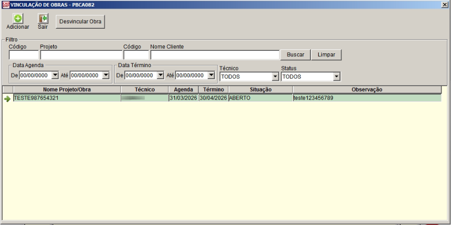 Tela do sistema CAD ERP