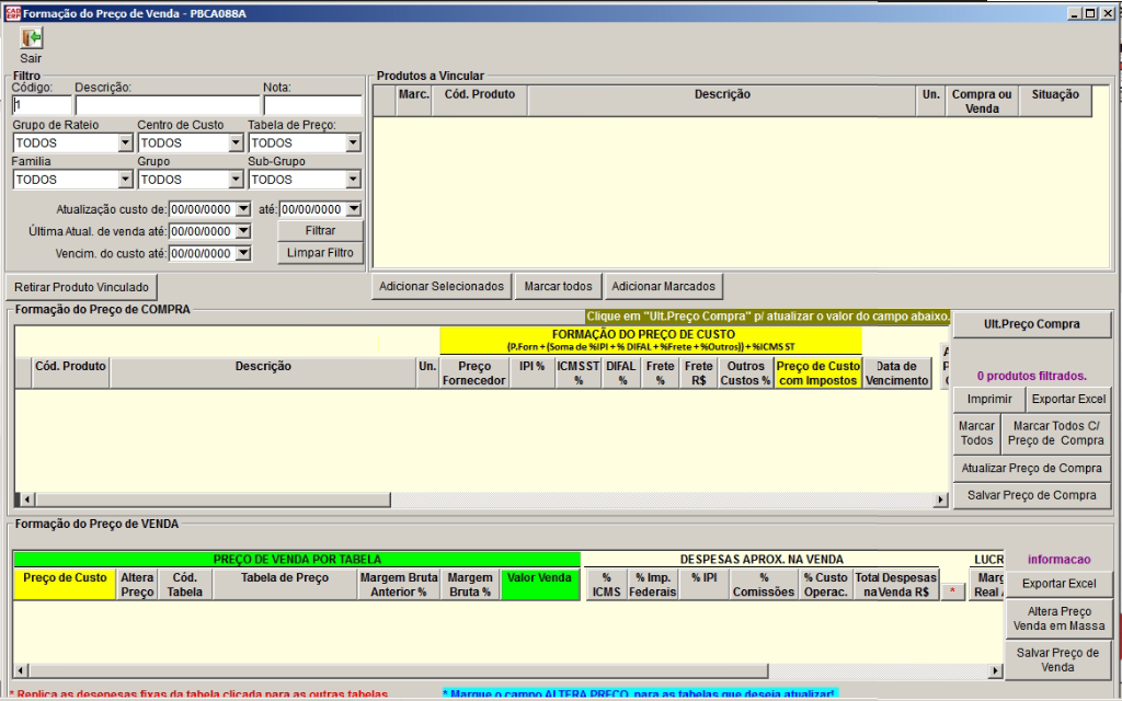 Tela do sistema CAD ERP