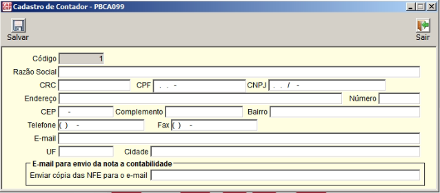 Tela do sistema CAD ERP