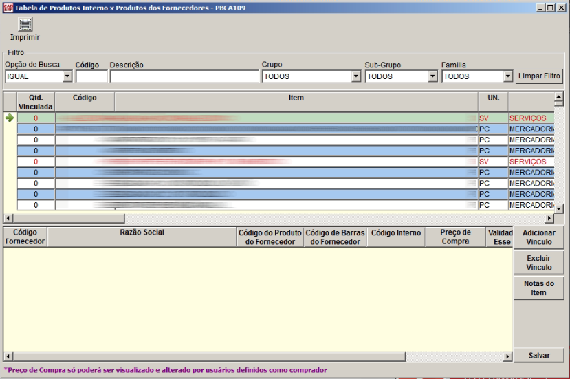 Tela do sistema CAD ERP