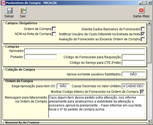 Tela do sistema CAD ERP