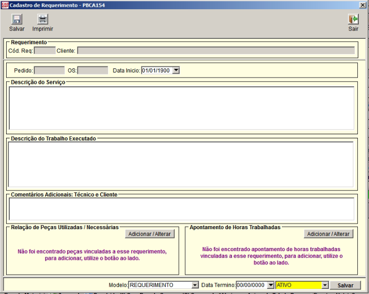 Tela do sistema CAD ERP